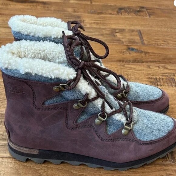 SOREL Sneakchic Alpine Nubuck Suede Faux Shearling Lace up Ankle Boots 8.5M - Picture 8 of 8